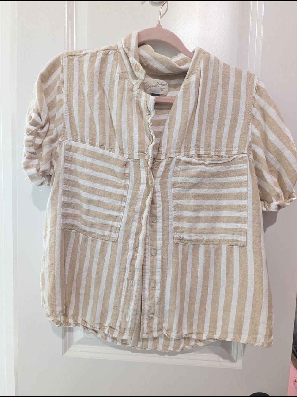 Striped Beige & White Button-Up Top